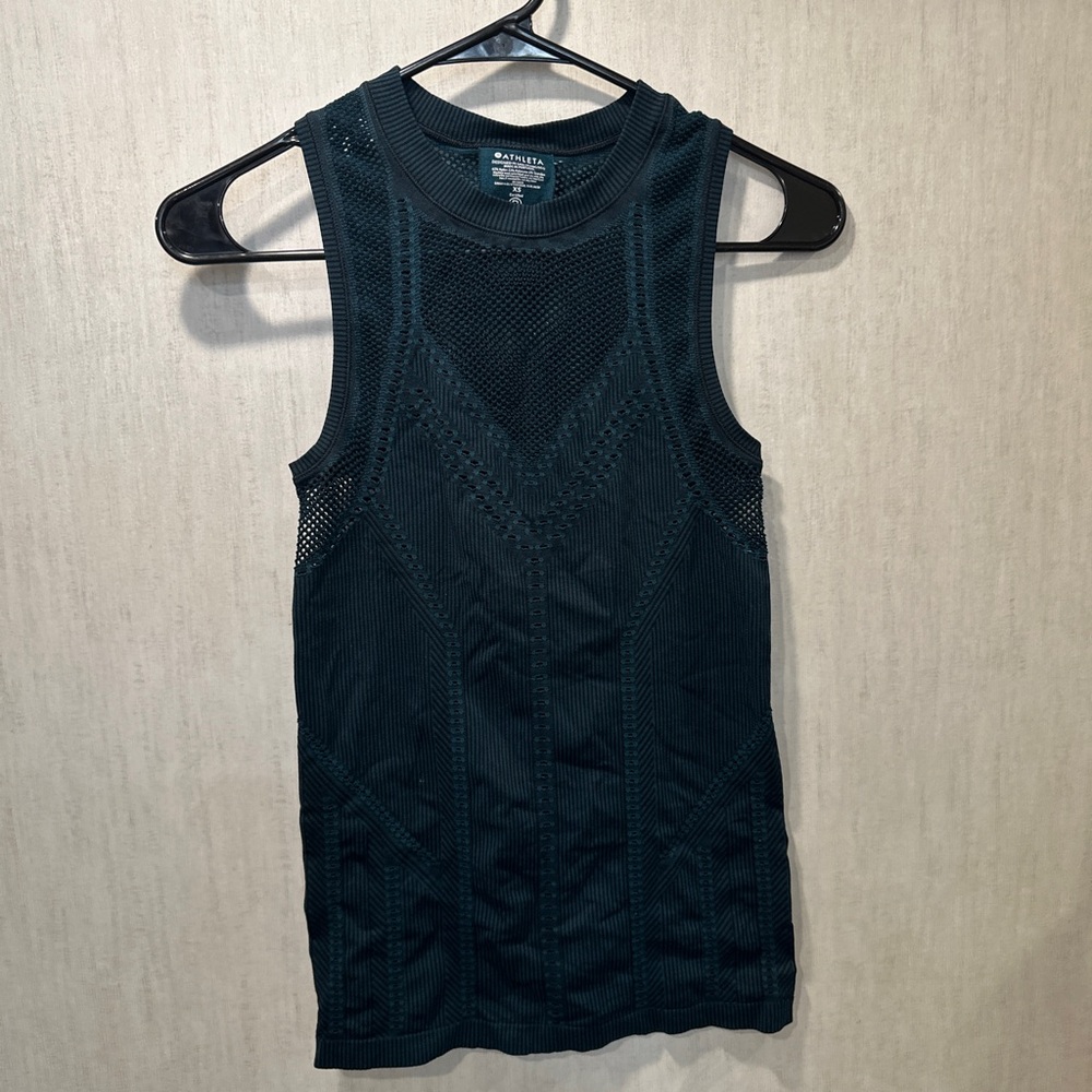 Athleta Oxygen Tank XS Dark Green Mesh Tank Top